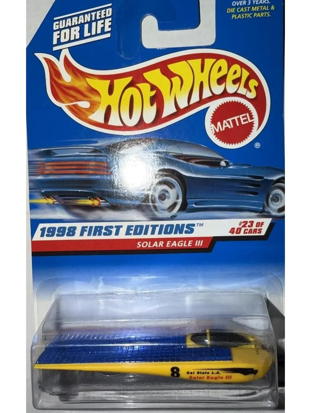 Hot Wheels Error 1998 First Editions Solar Eagle III #23 on '63 T-Bird Card 1:64